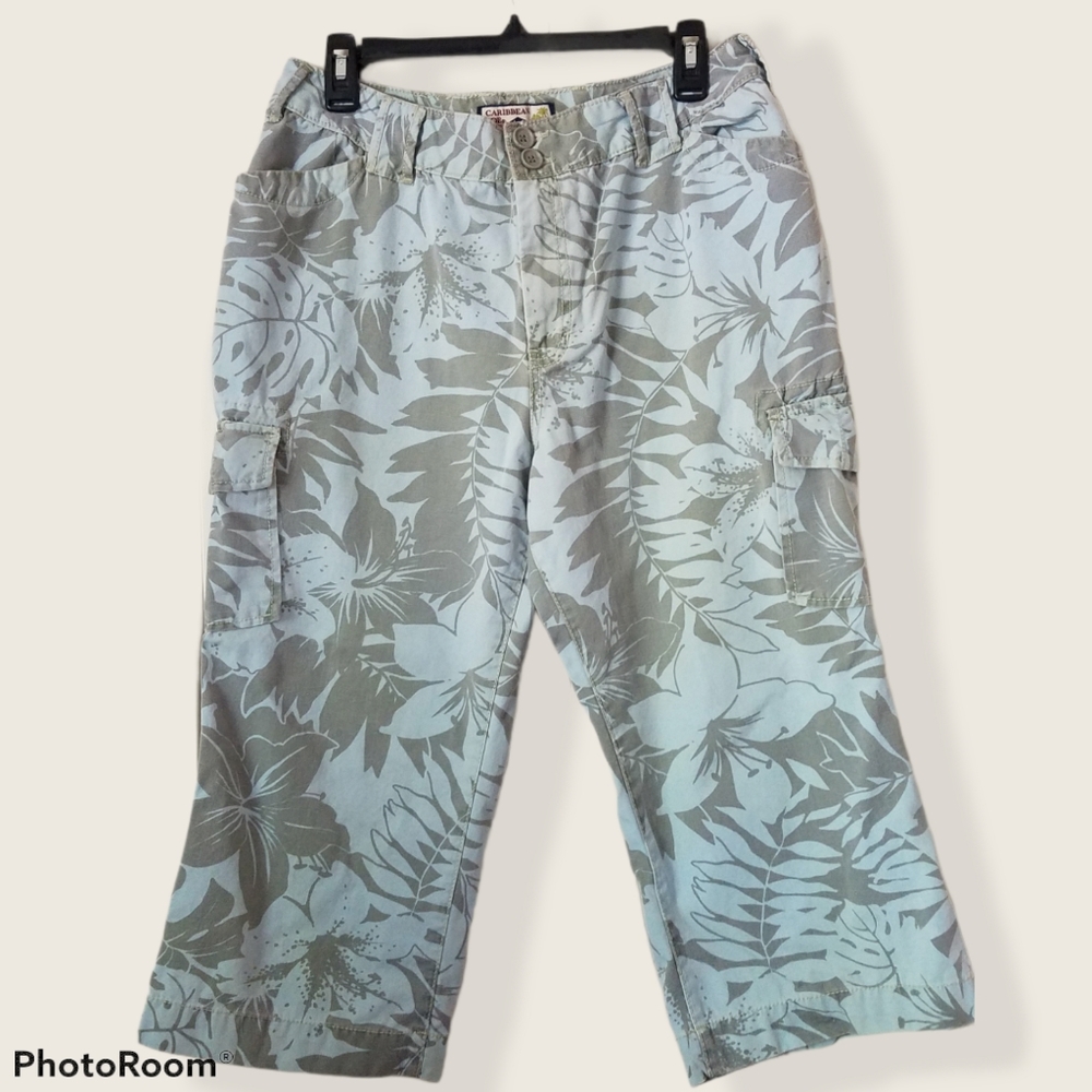 Caribbean Joe Palm Print Beach Capris Size 14P